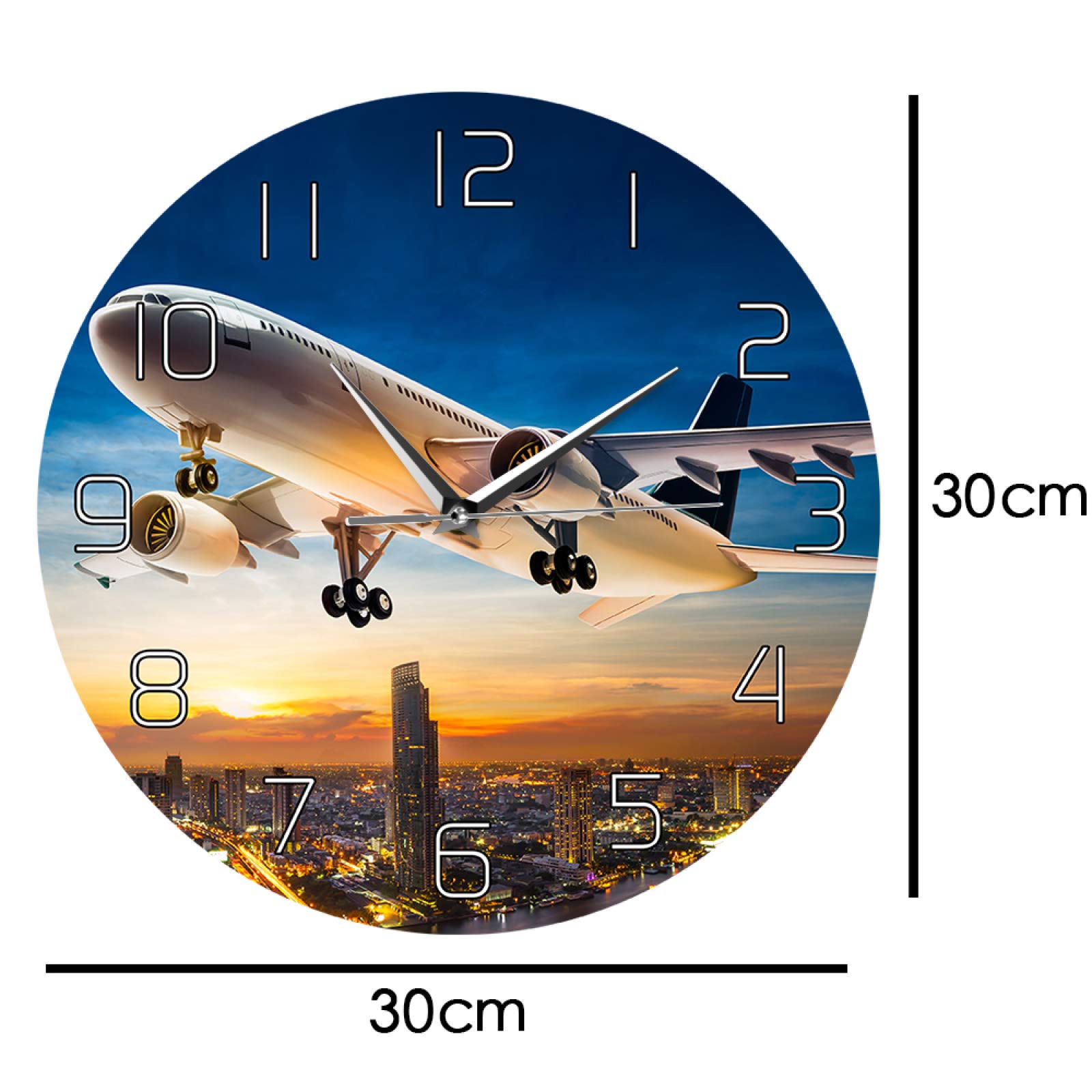 Amazon.co.jp: 壁掛け時計離陸日没飛行機飛行士家の装飾壁掛け時計エア